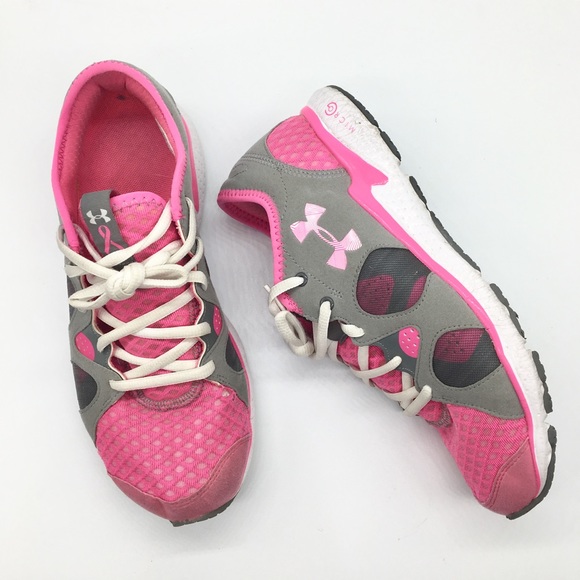 pink and gray under armour shoes